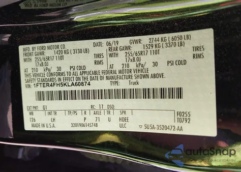 2019 Ford Ranger Xlt from USA, damaged, VIN 1FTER4FH5KLA60874